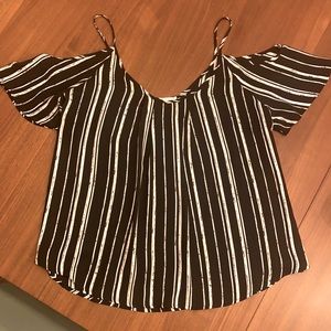 Black & White Striped Cold Shoulder Blouse